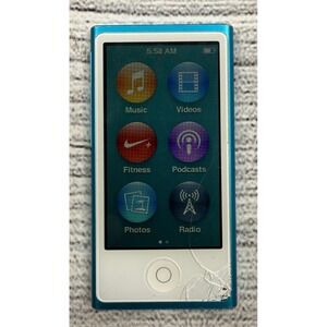 Apple iPod Nano 7th Generation Blue 16GB MP3 Player Cracked Screen- Tested Works